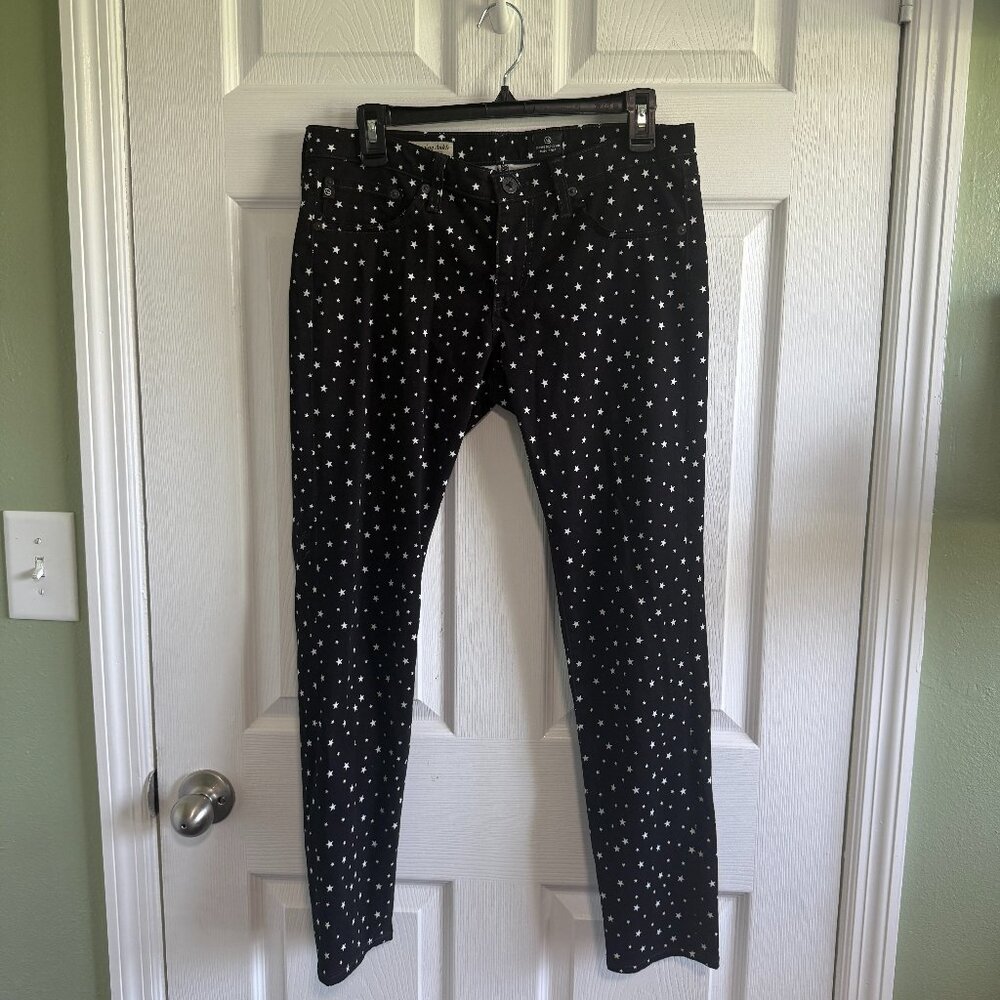 AG Adriano Goldschmied "The Legging Ankle" Black White Star Velvet Feel Pant 29R